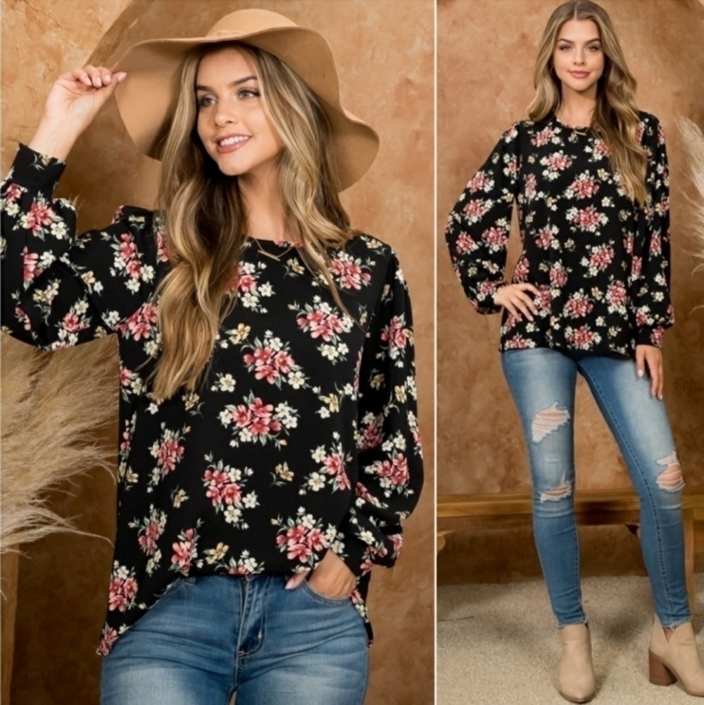 Perfect Peach Floral Print Long Sleeve Blouse
